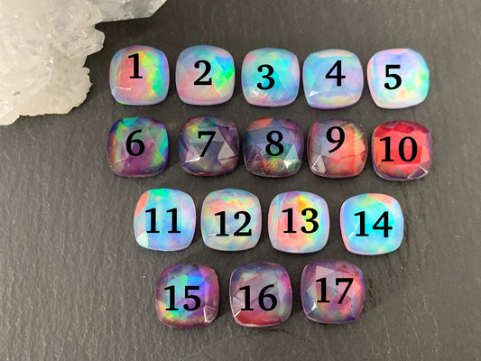 Faceted  Aurora Opal square 10mm cabochon - Doublet cabochons