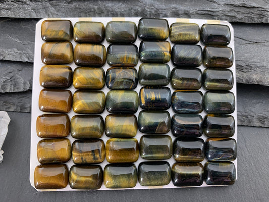 Yellow Blue Tiger Eye rectangle 10x14mm cabochon