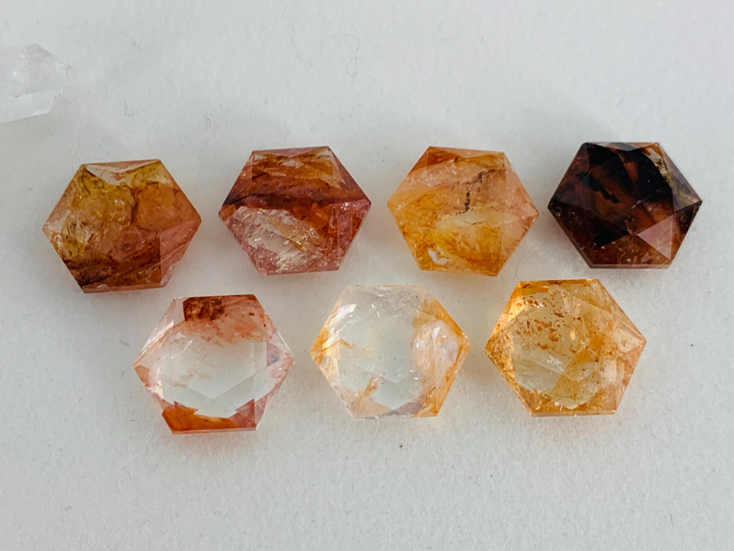 Fire Quartz hexagon 18x21mm faceted from both sides