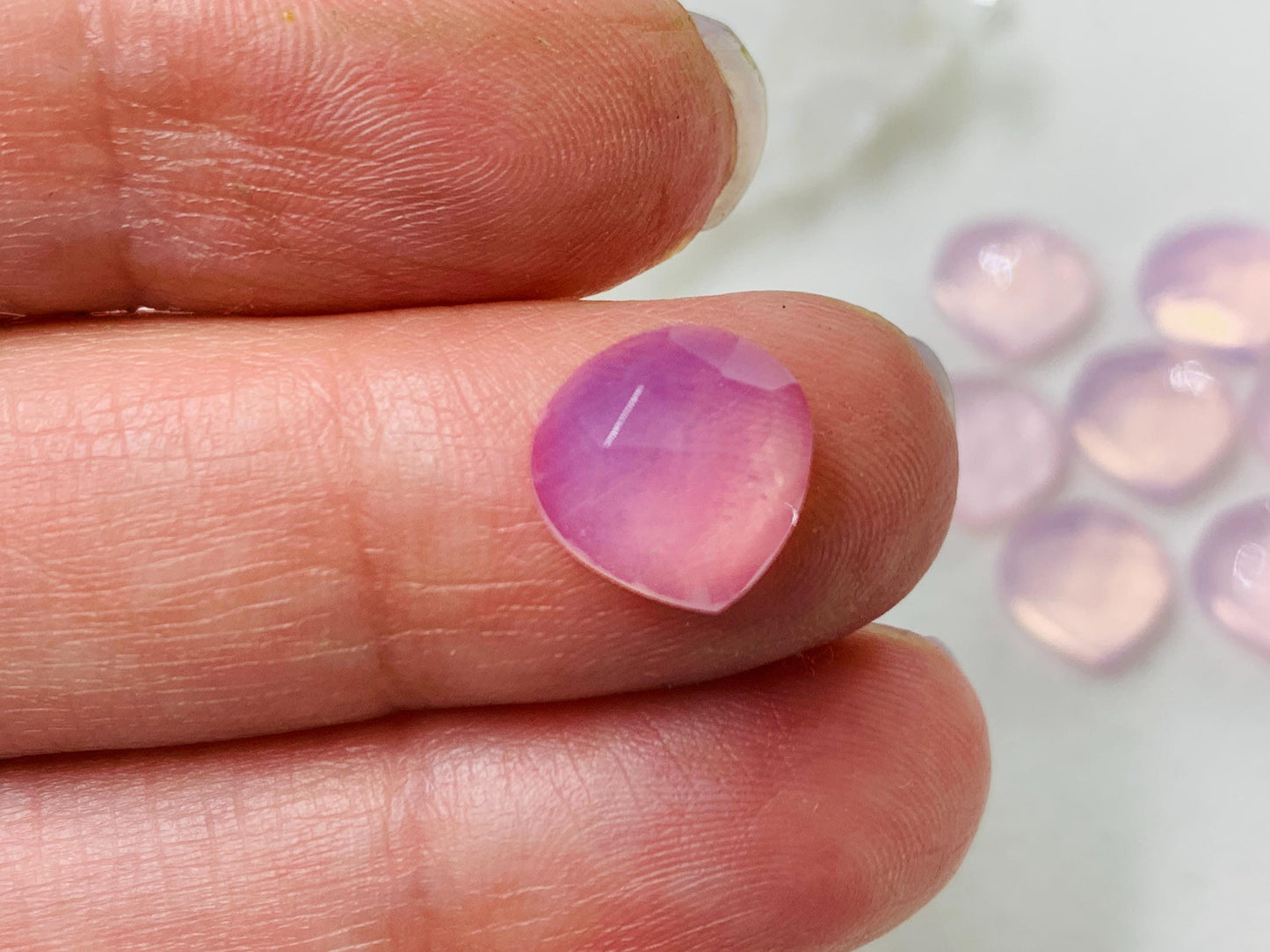 Faceted Rose Quartz pear 10mm cabochon - Lab created