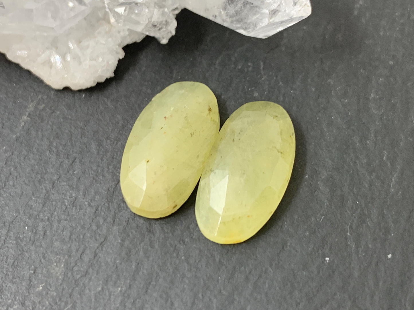 Faceted Yellow Sapphire pair 8x16x35mm cabochon