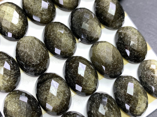 Faceted Gold Obsidian oval 12x16mm cabochon