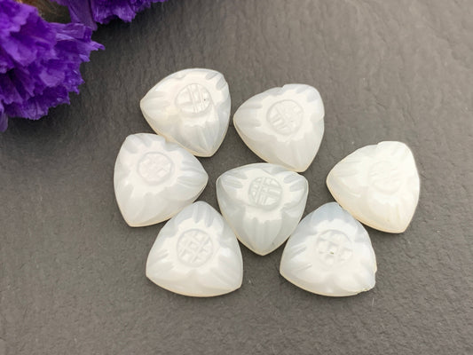 White Moonstone carved triangle 10mm cabochon