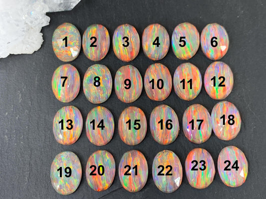 Faceted Aurora Opal Oval 10x14mm Cabochon - Synthetic Doublet Gemstone