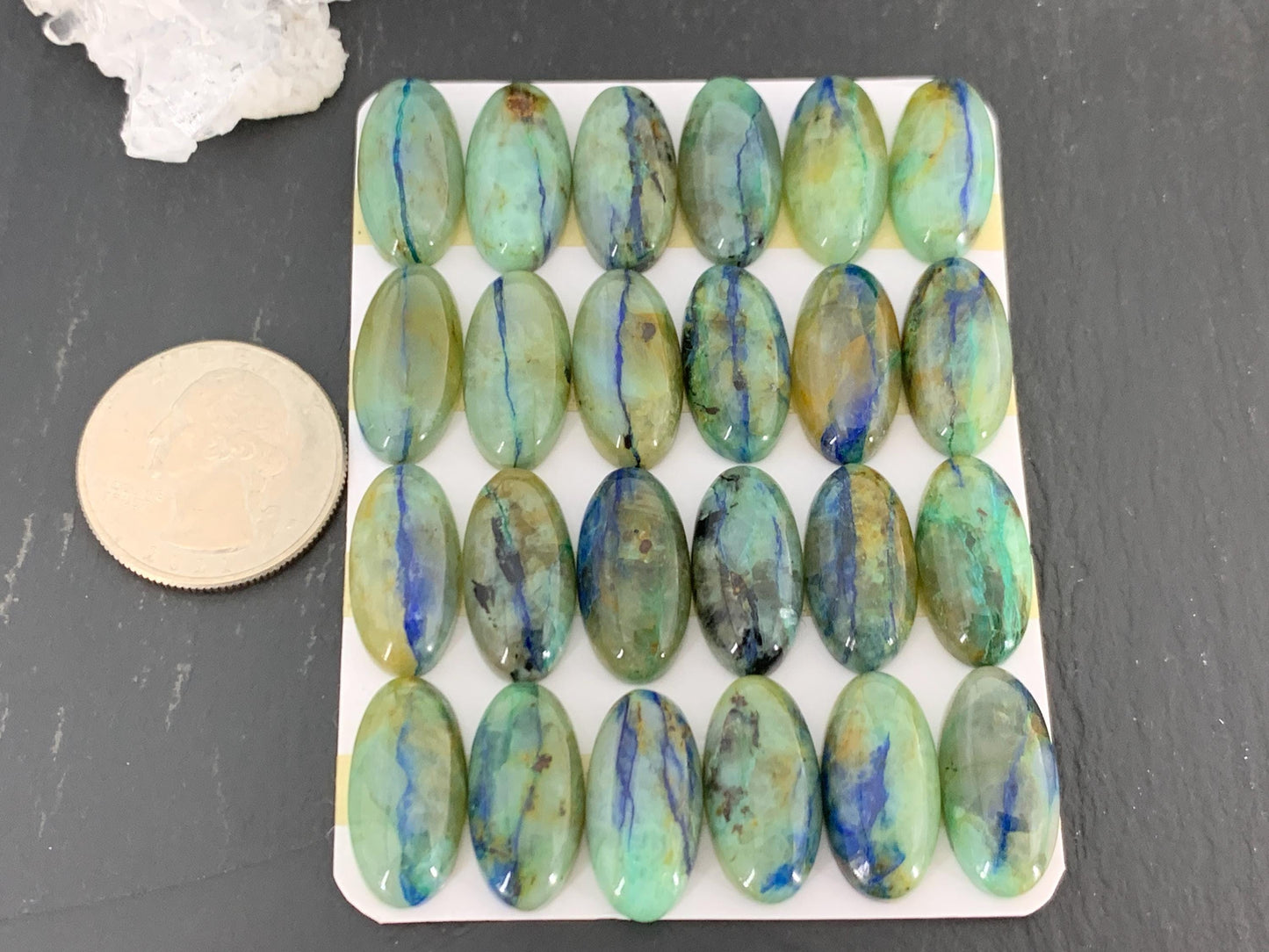 Chrysocolla Quartz oval 10x20mm cabochon - Calibrated cabochons