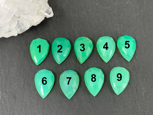 Faceted Chrysoprase Cabochon - 8x12mm Pear Shape Gemstone | Rose Cut Stone, Semi Precious