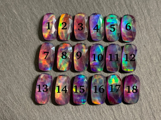 Faceted Aurora Opal 7x14mm cabochon - Doublet cabochon