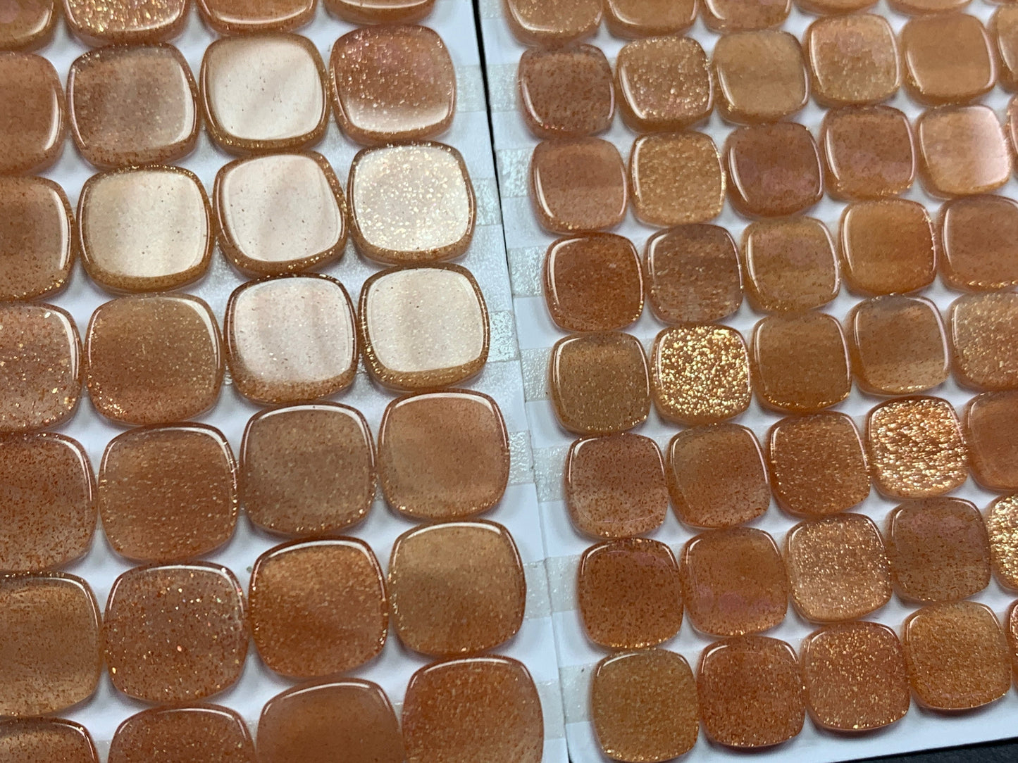 Flat Gold SunStone square cushion 8mm, 10mm cabochon - Calibrated cabochons