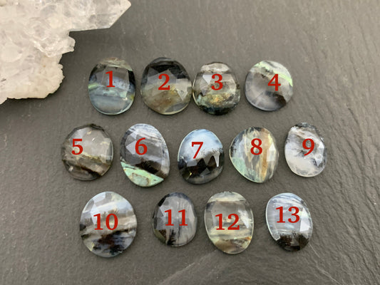 Faceted Peruvian Opal 12-13mm long cabochon