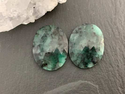 Faceted Emerald Pair 17x22x4mm cabochon
