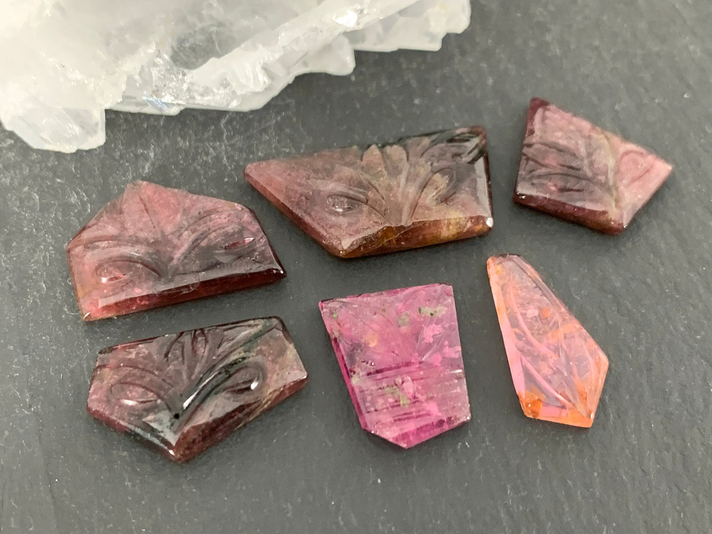 Carved Tourmaline free form 14-26mm long cabochon