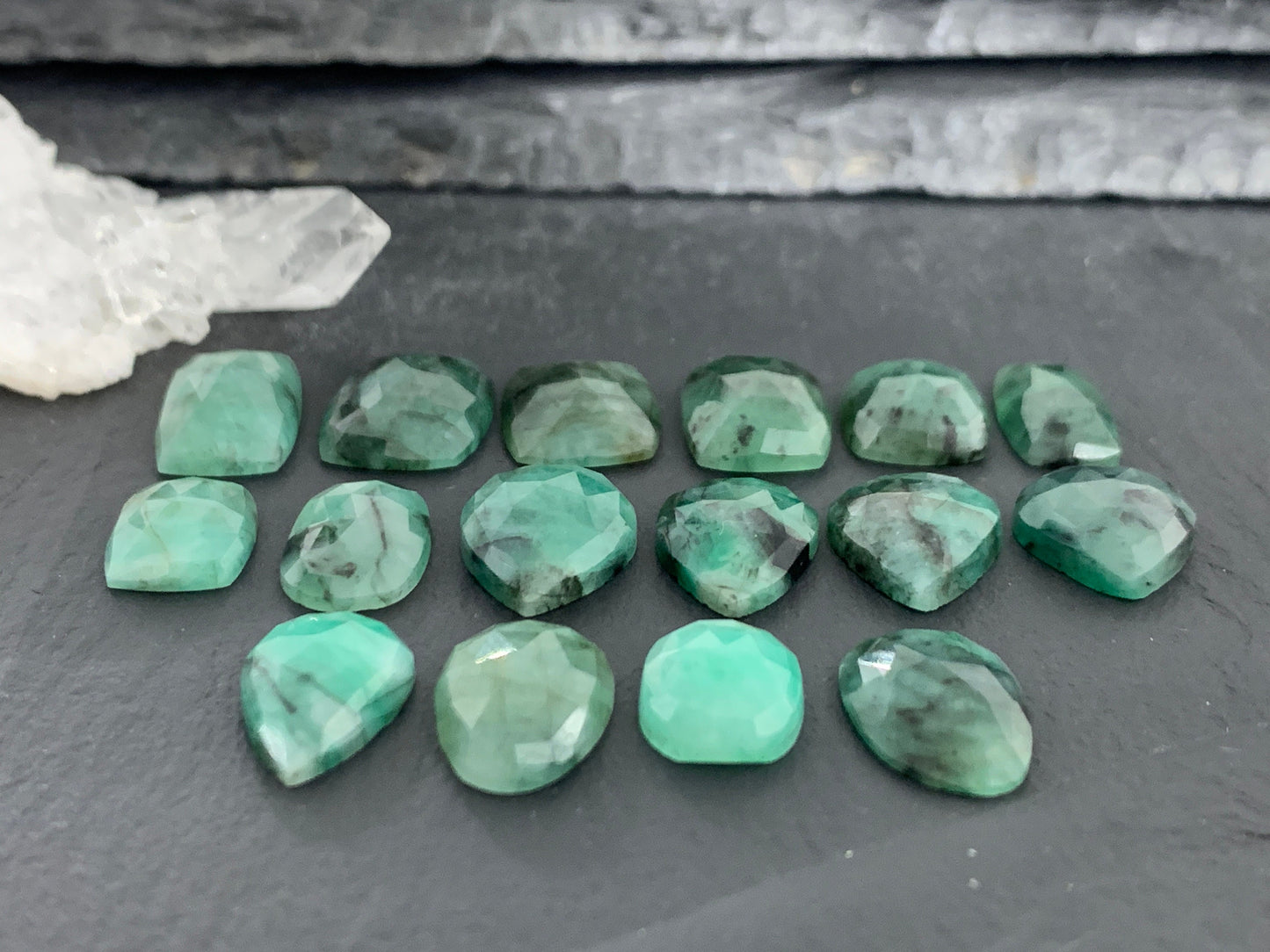 Faceted Emerald 11-17mm long cabochon