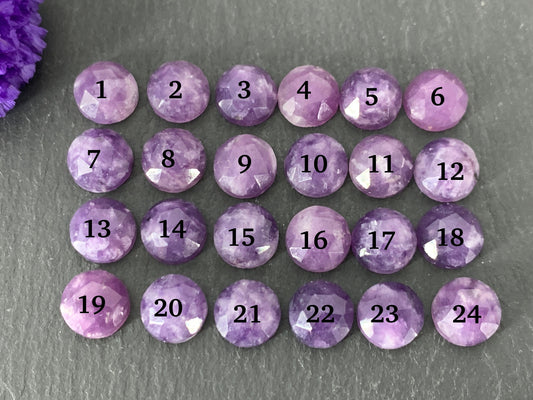 Faceted Lepidolite Round 10mm cabochon | Natural Lepidolite