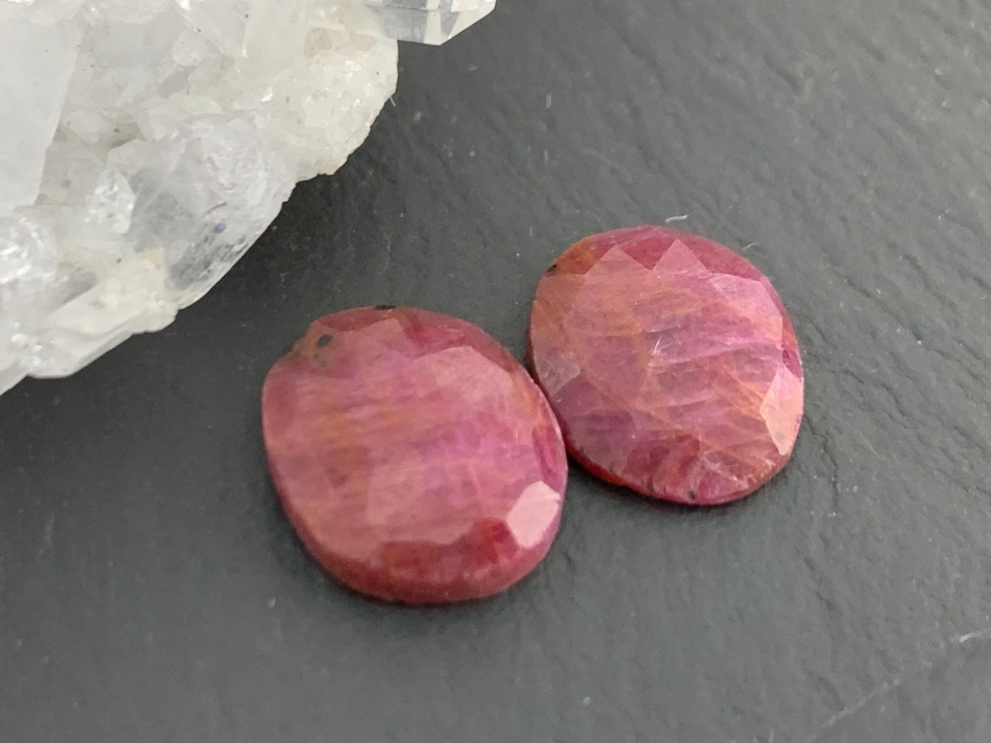 Faceted Ruby pair 10x12x3mm cabochon