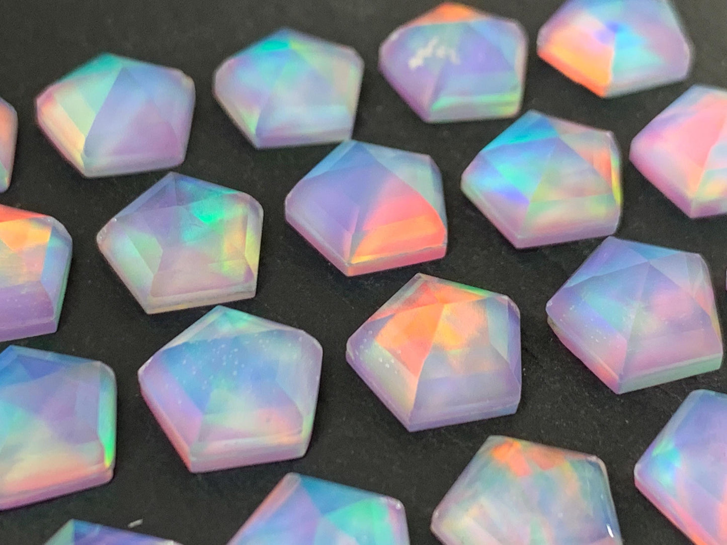Faceted  Aurora Opal pentagon 10mm cabochon - Doublet cabochons/ Select your cabochon