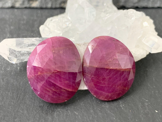 Discounted Faceted Ruby pair 13x17x3.5mm cabochon