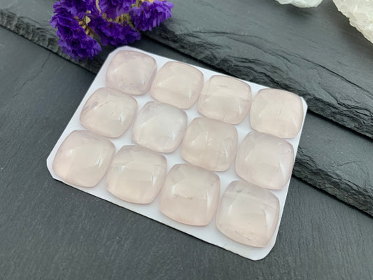 Rose Quartz square cushion 20mm cabochon - Calibrated cabochons