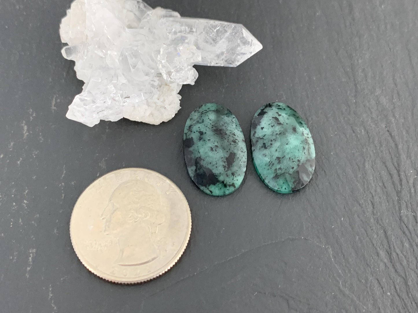 Faceted Emerald Pair 12x21x3.5mm cabochon