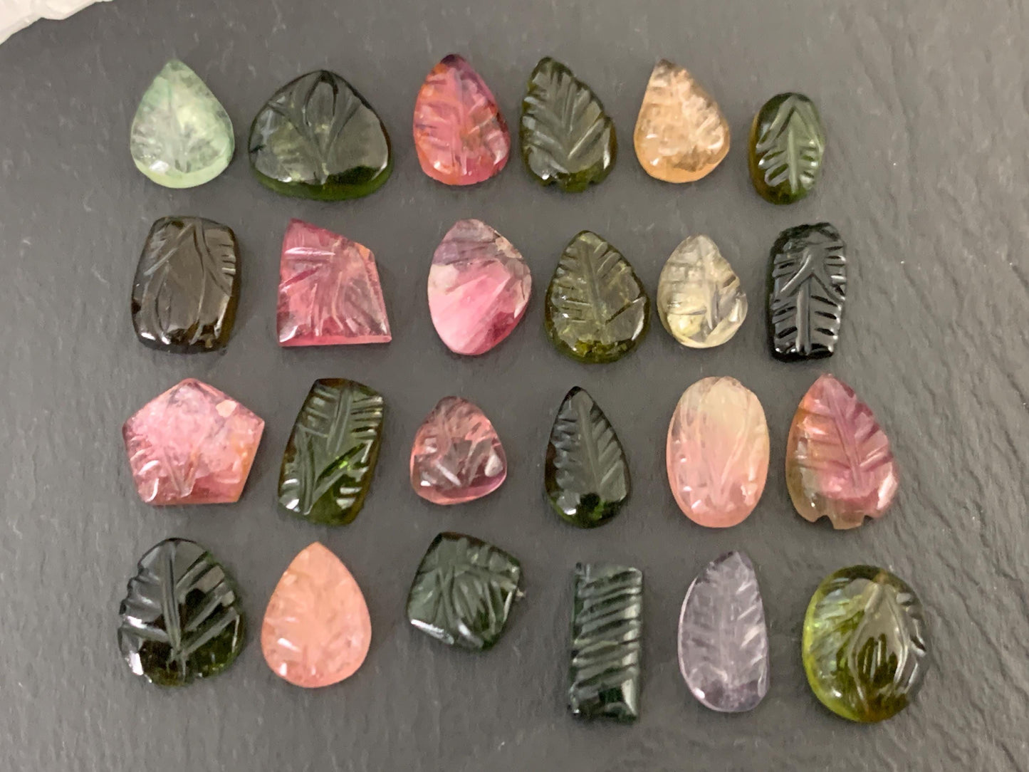 Carved Tourmaline free form 9-11mm long cabochon