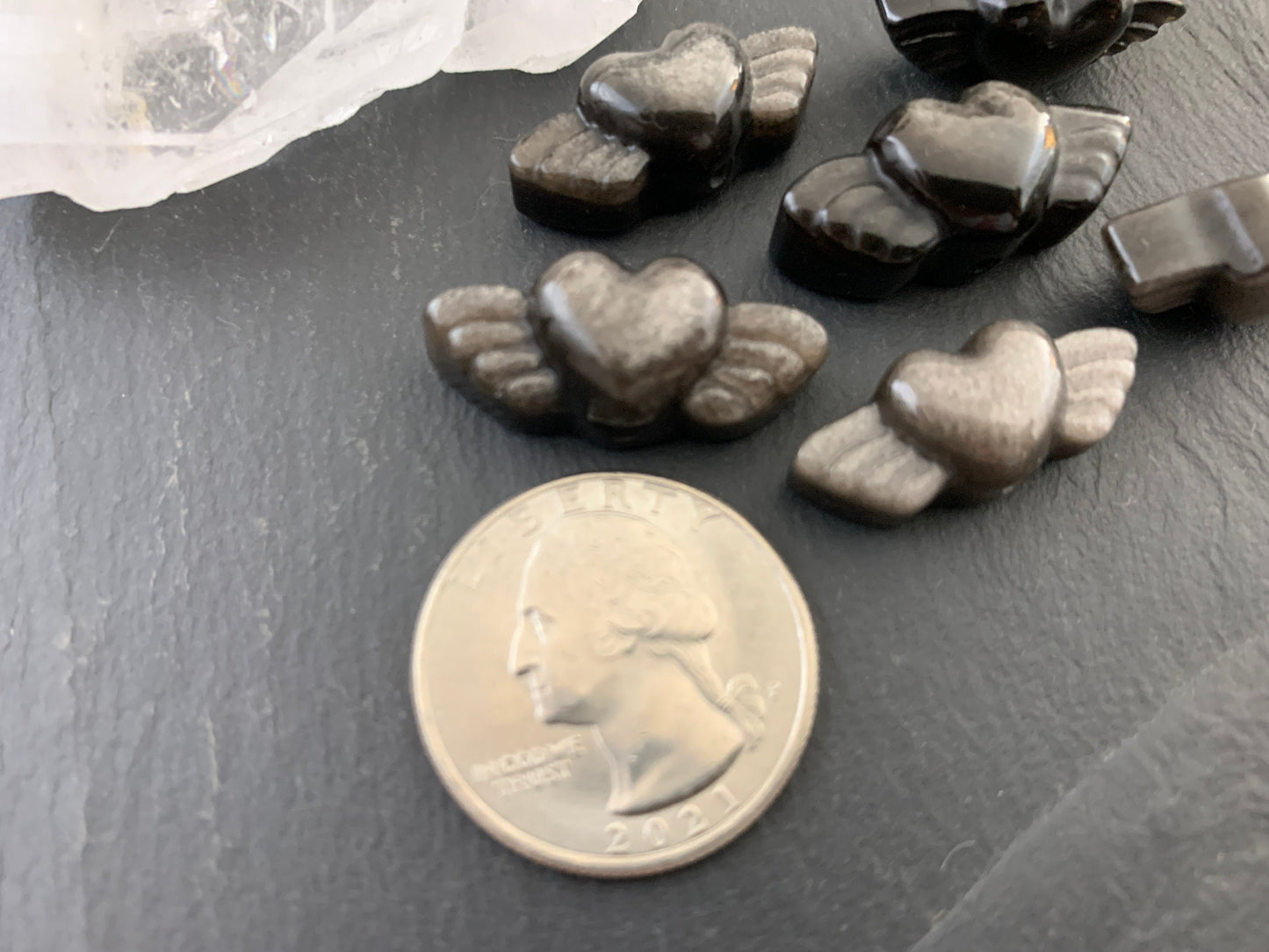 Drilled Gold Obsidian heart with wings