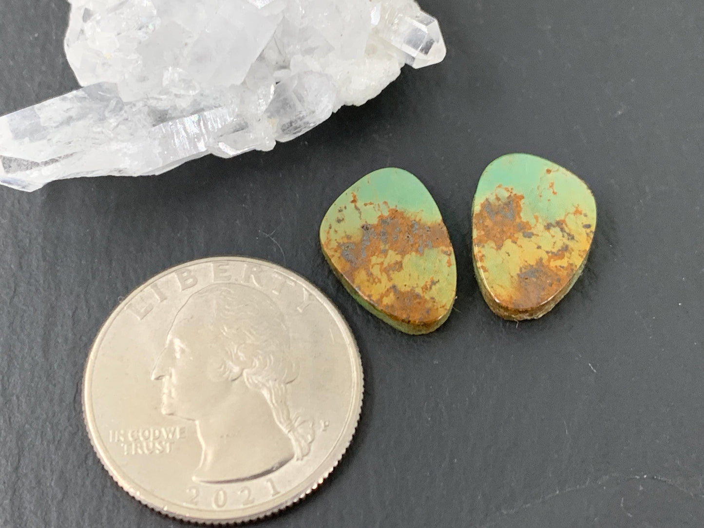 Tibetan Turquoise Pair 11x15mm Cabochon - Hand Cut Cabochon