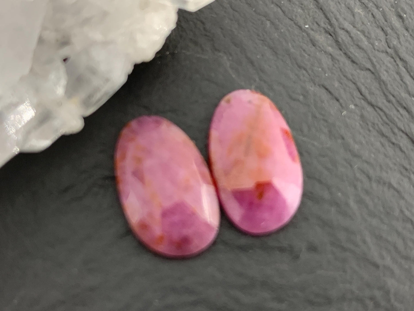 Faceted Ruby pair 9x14x3mm cabochon