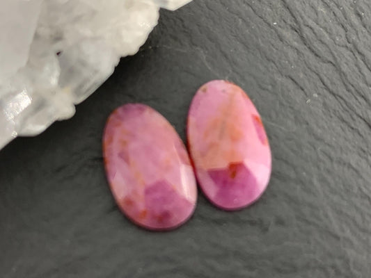Faceted Ruby pair 9x14x3mm cabochon