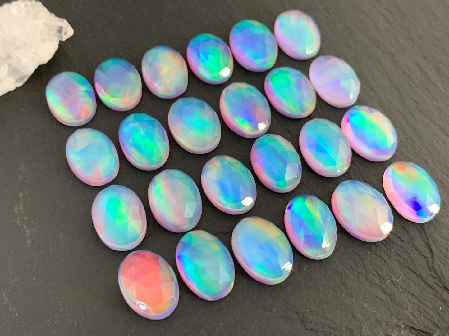 Faceted Aurora Opal oval 10x14mm cabochons - Doublet cabochons |