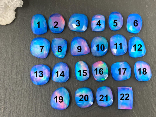 Faceted Aurora Opal free form 9-10mm long doublet cabochons - Doublet cabochons