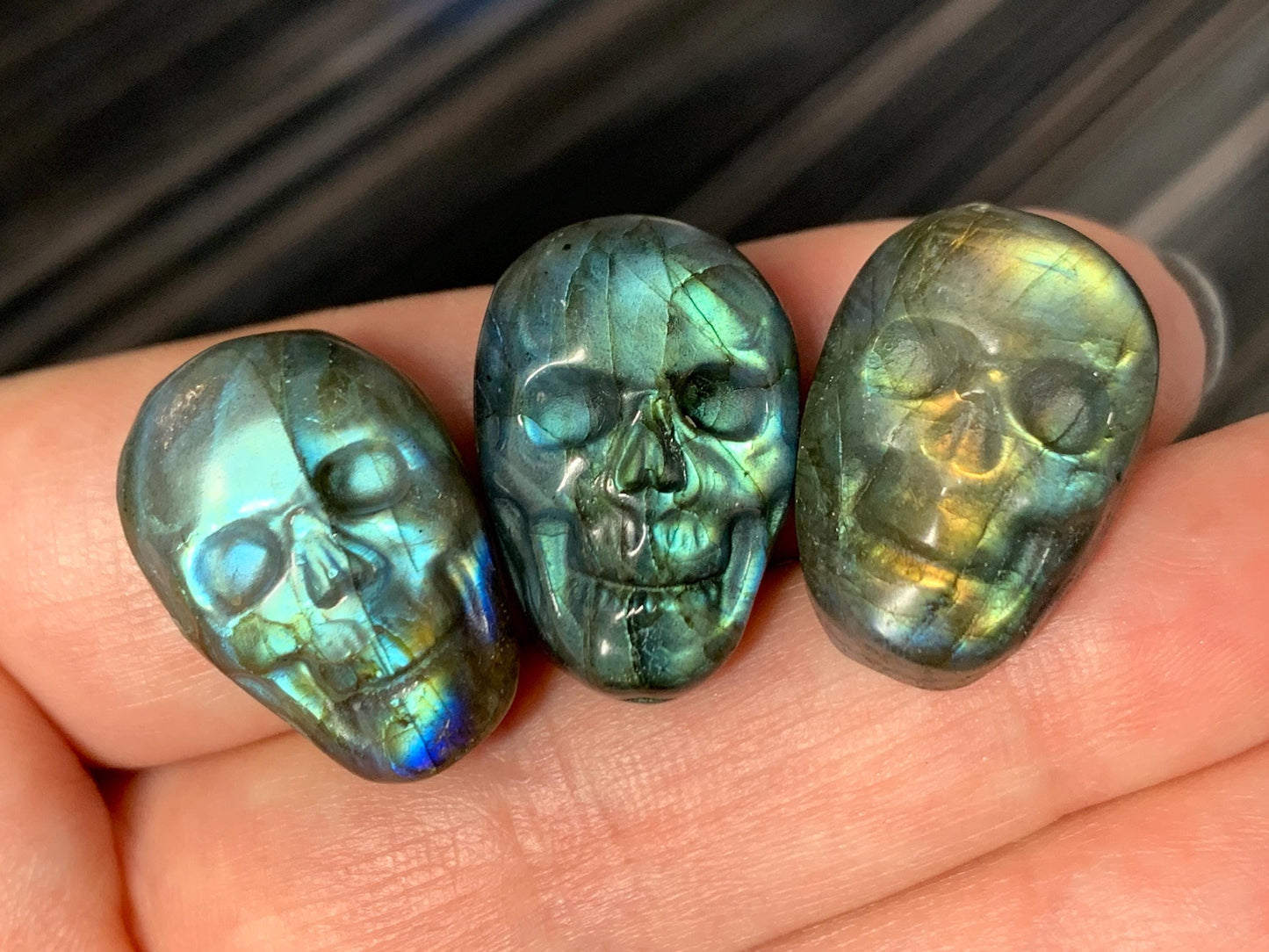 Labradorite Skull Carving 22mm long Rainbow Flash Crystal Skull, Gothic Crystal Decor, Witchy Jewelry