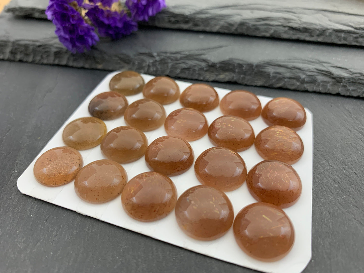 Gold SunStone round 15mm cabochon | Calibrated Cabochons | Natural Sunstone