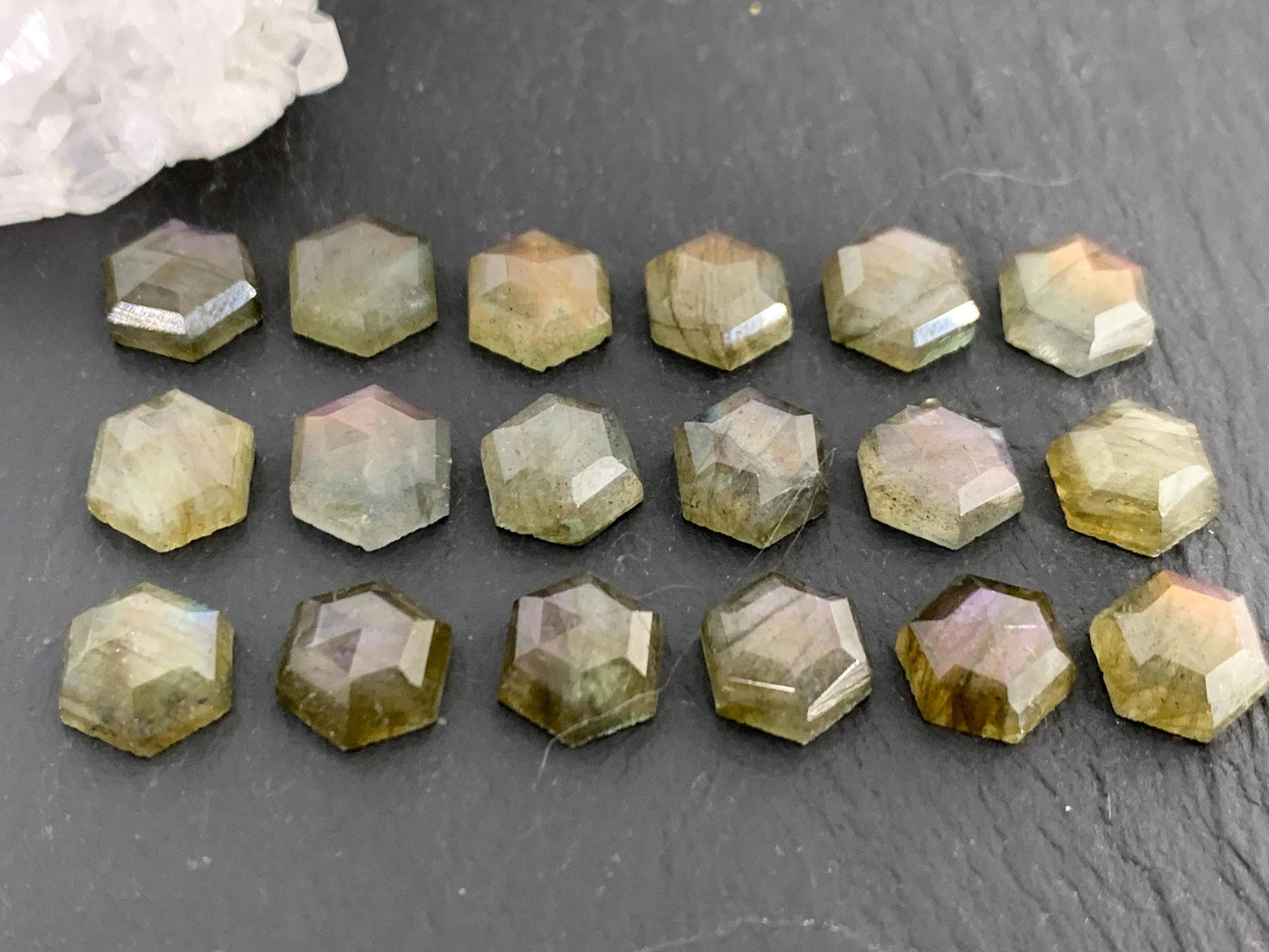 Faceted Labradorite hexagon 8mm cabochon
