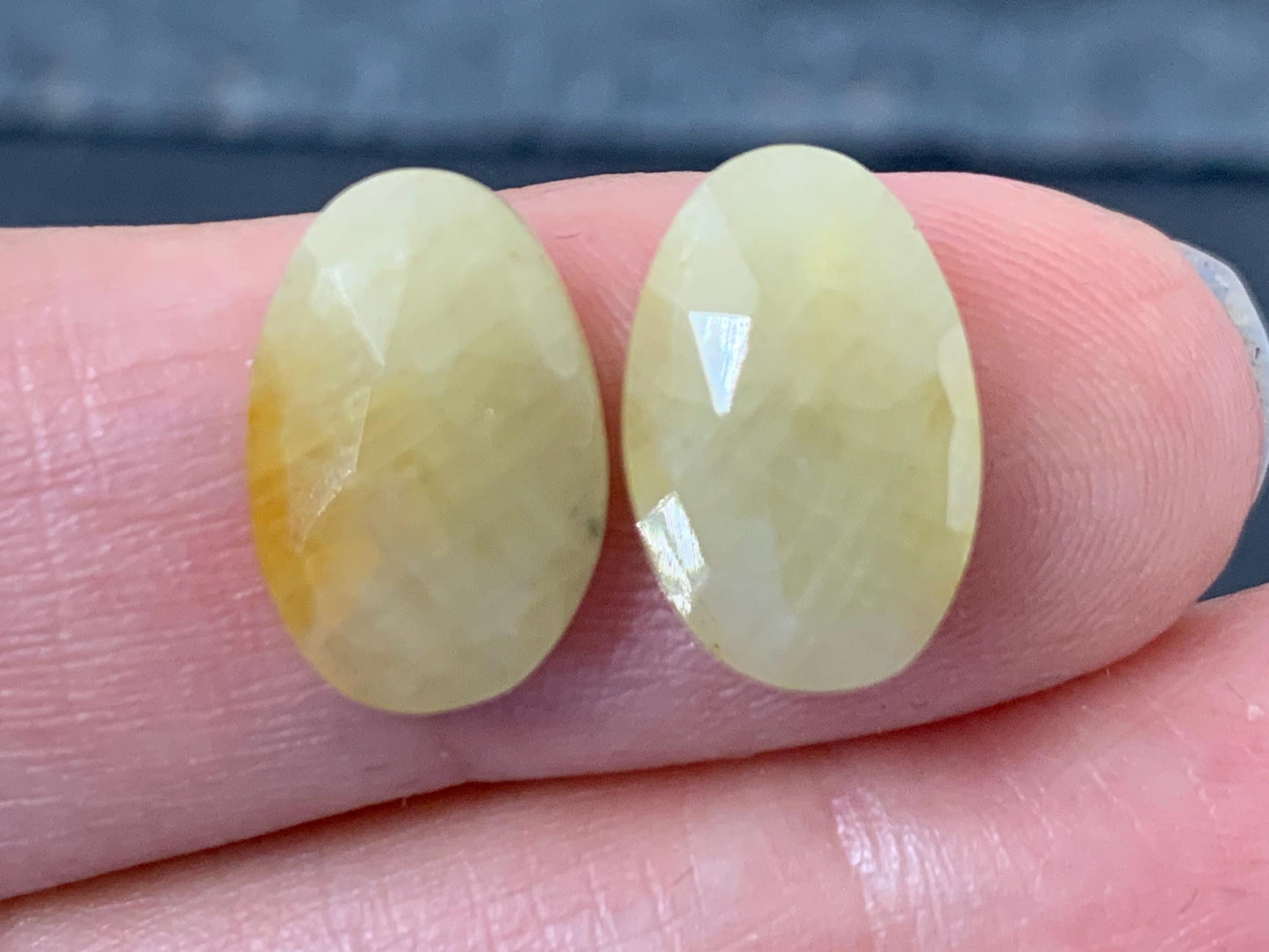 Faceted Yellow Sapphire pair 9x13x3mm cabochon