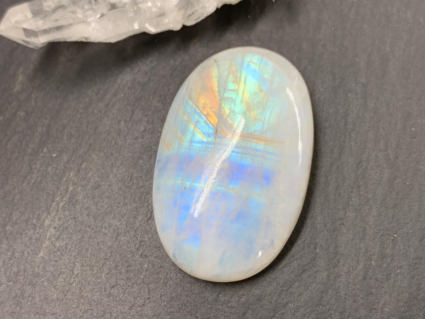 Rainbow Moonstone 35x22x7mm cabochon. Second quality cabochon