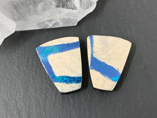 Australian Opal doublet 14x18x4mm pair of cabochons