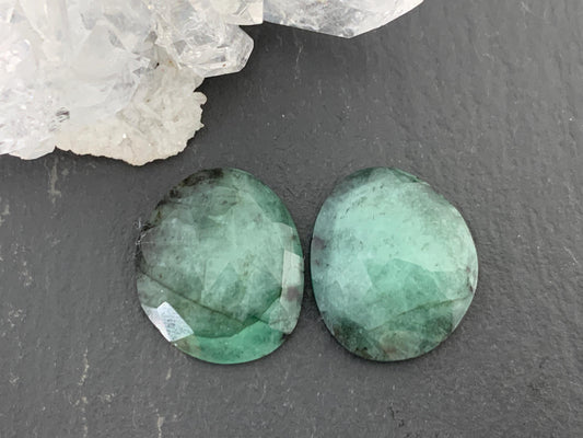 Faceted Emerald Pair 15x17x3mm cabochon