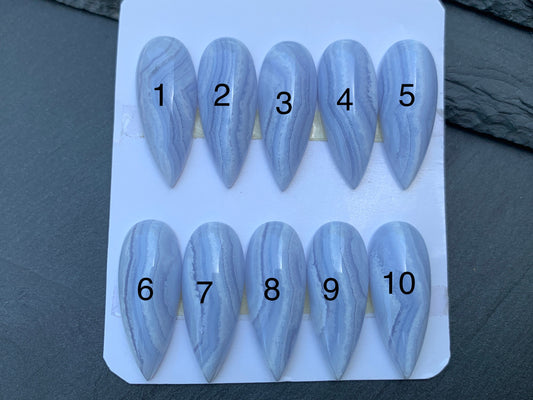 Blue Lace Agate pear 12x30mm cabochon - Calibrated cabochons