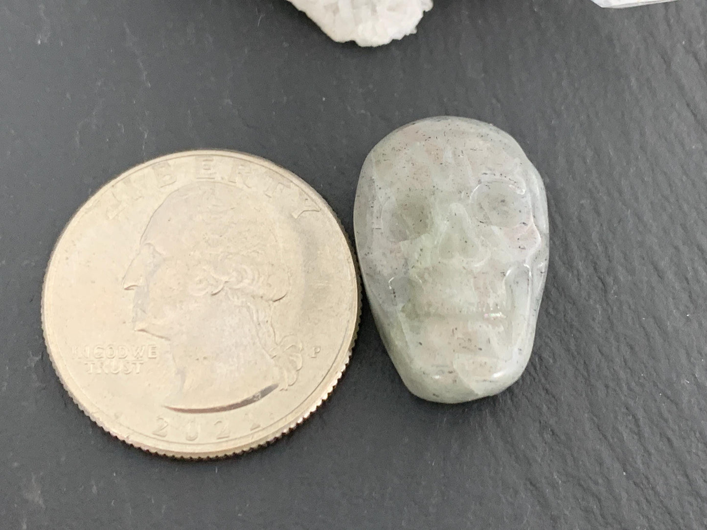 Labradorite Skull Cabochon: Mystic Blue Stone Carving, 15x21mm