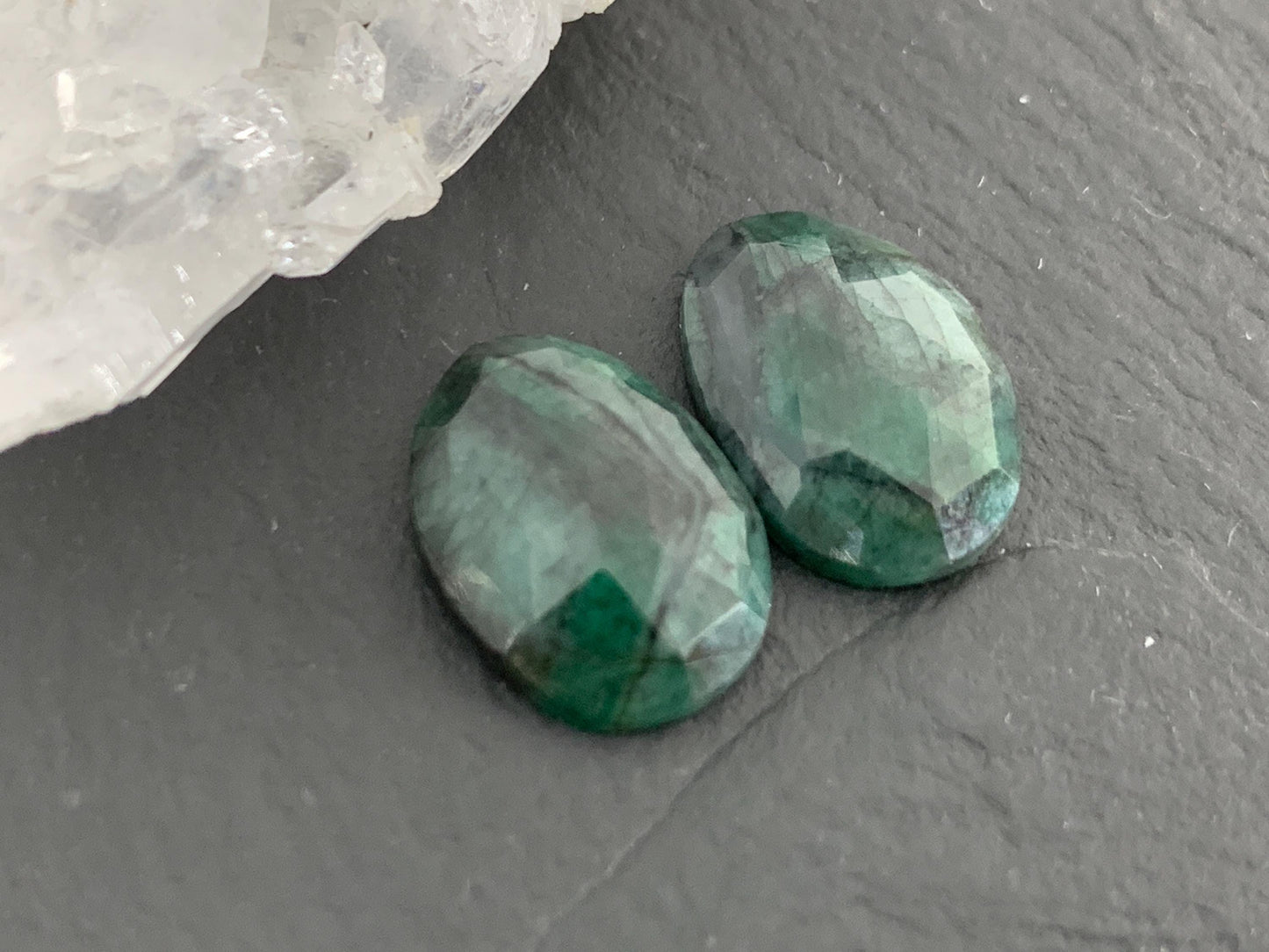 Faceted Emerald Pair 9x13x3.5mm cabochon