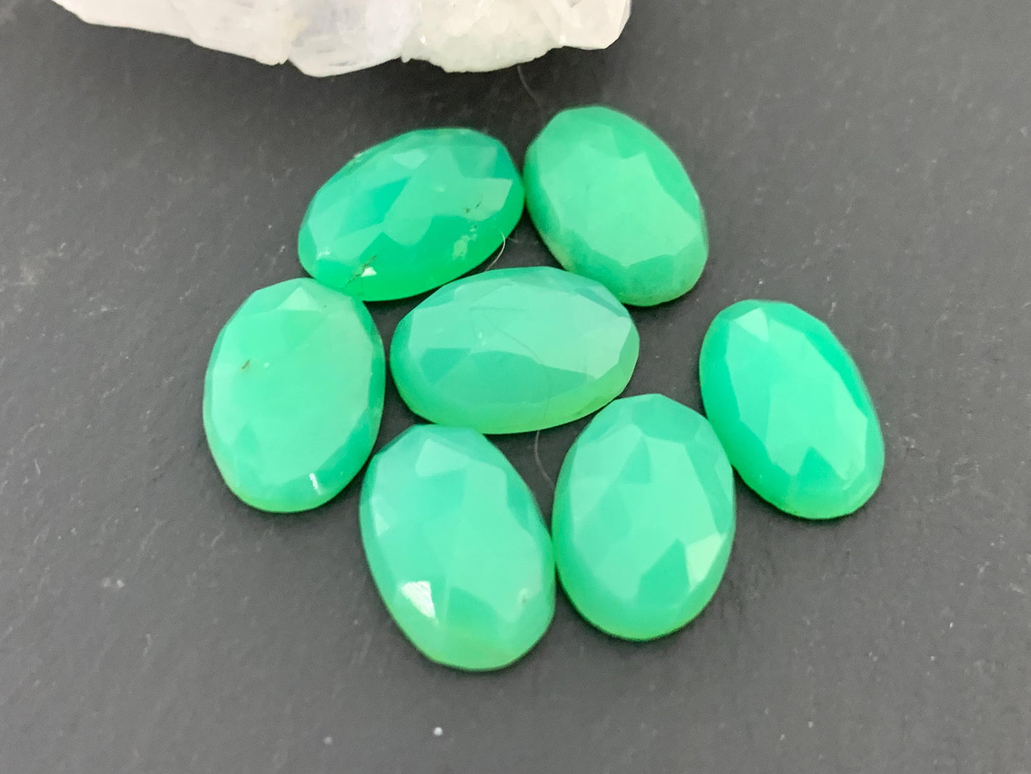 Faceted Chrysoprase oval 8x12mm cabochon