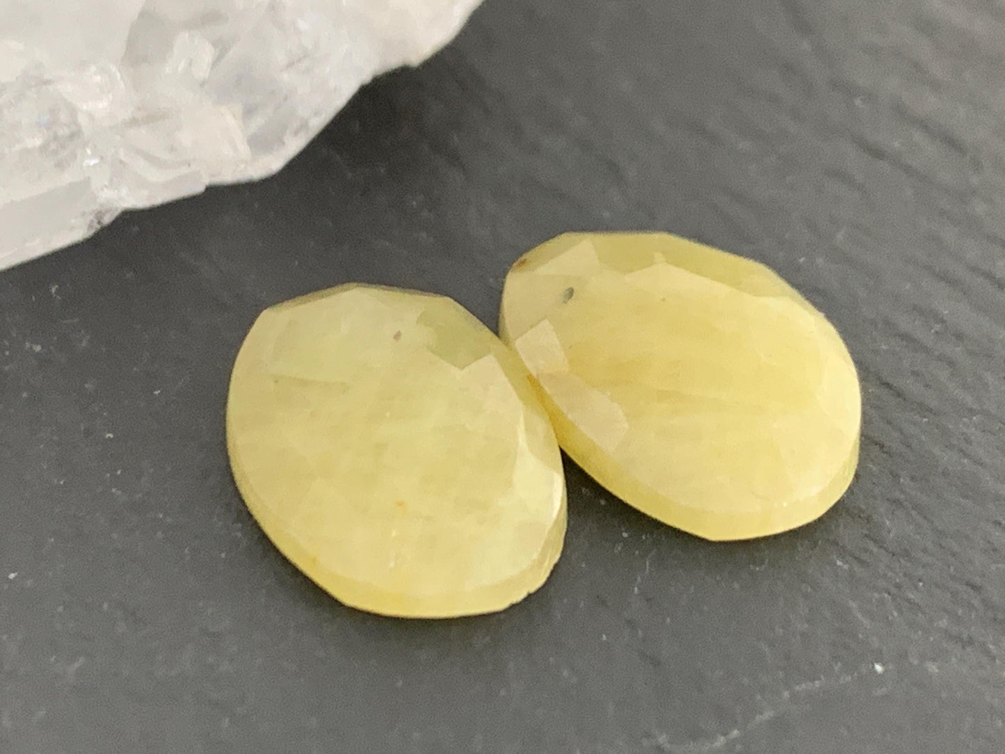 Faceted Yellow Sapphire pair 10x15x4mm cabochon