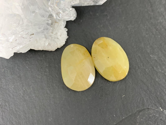 Faceted Yellow Sapphire pair 11x15x4mm cabochon