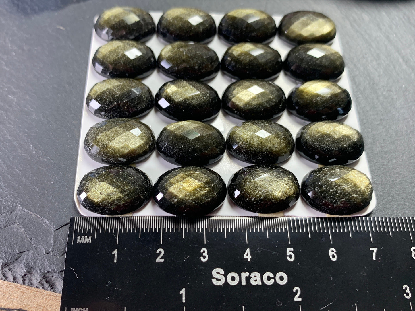 Faceted Gold Obsidian Oval 13x18mm Cabochon - Calibrated cabochons