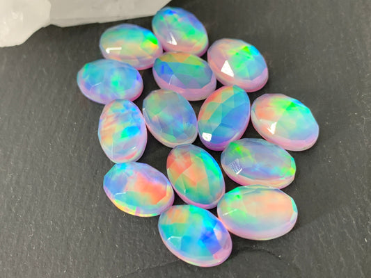 Faceted Aurora Opal oval 8x12mm cabochon - Doublet cabochons