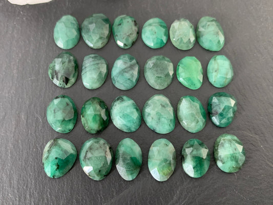 Faceted Emerald oval 11-13mm long cabochon