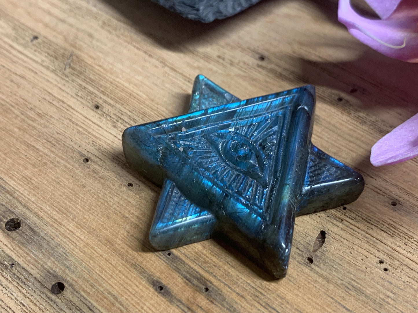 Labradorite Crystal Carving Merkaba Star All Seeing Eye Gift Art