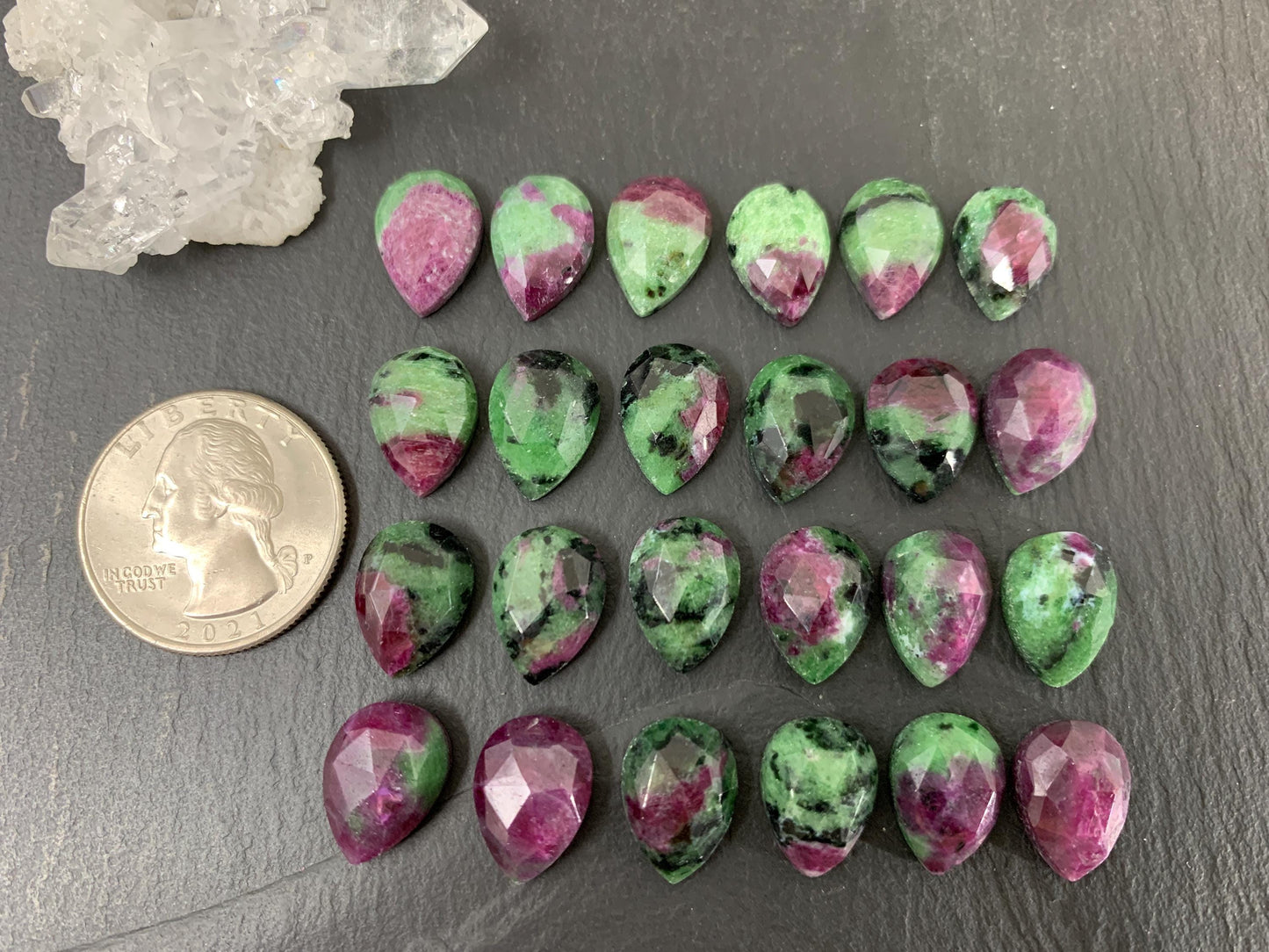 Faceted Ruby Zoisite pear 10x14mm cabochon