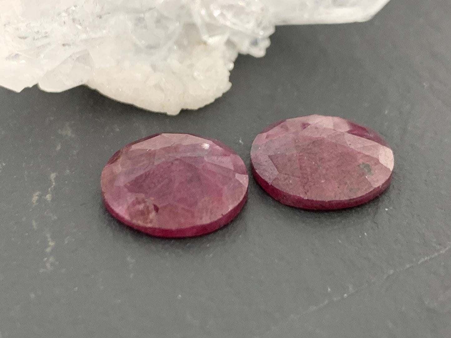 Faceted Ruby pair 12mm cabochon