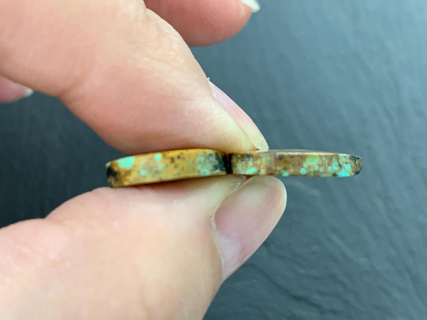Tibetan Turquoise Pair 14mm long Cabochon - Hand Cut Cabochon