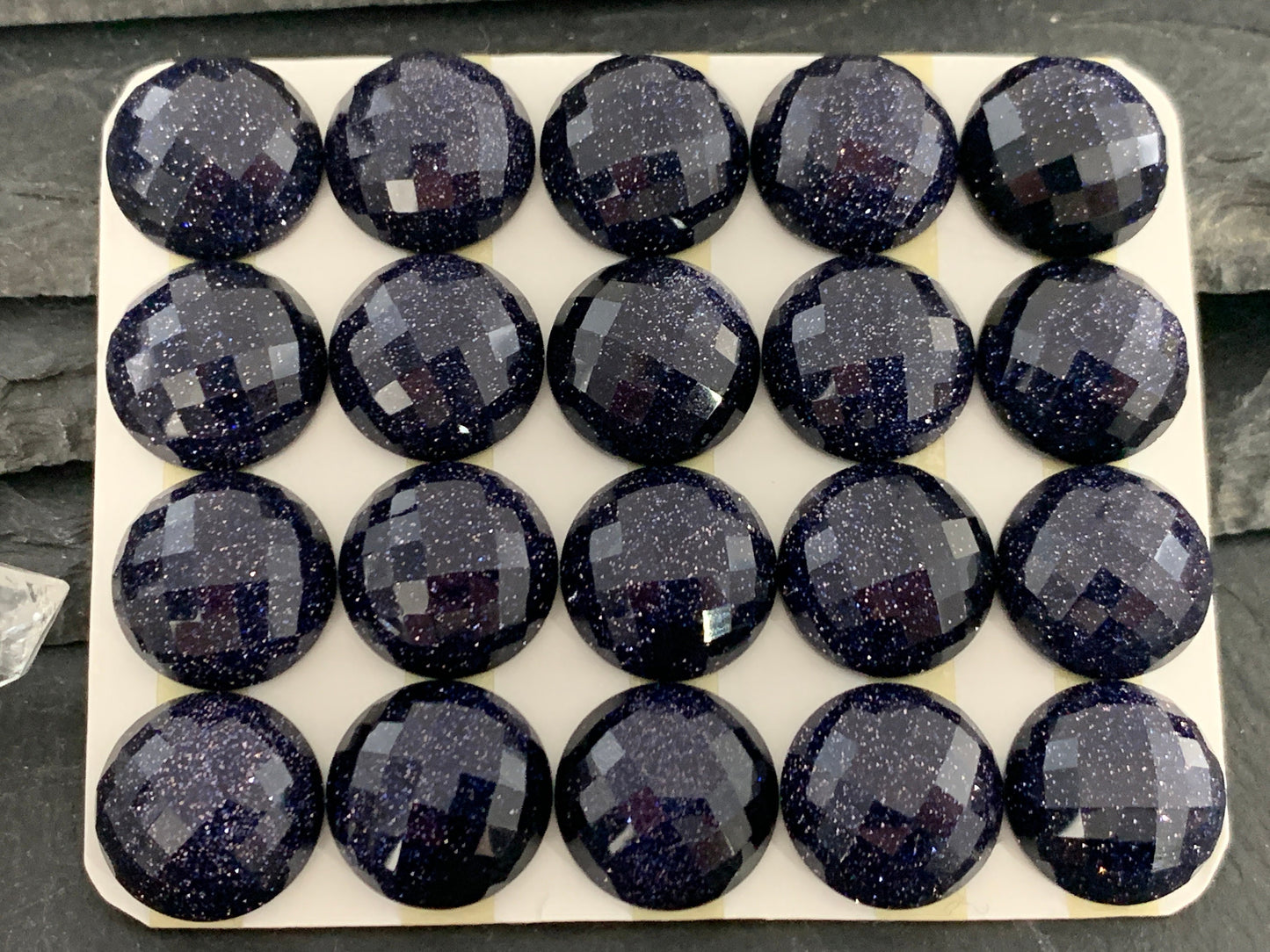 Faceted Blue Gold Sand round 15mm cabochon - Calibrated cabochons